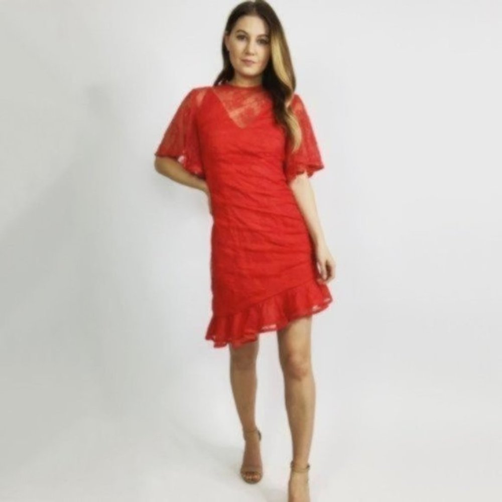 SALE Keepsake Get Free Red Lace Mini Dress - Picture 1 of 7